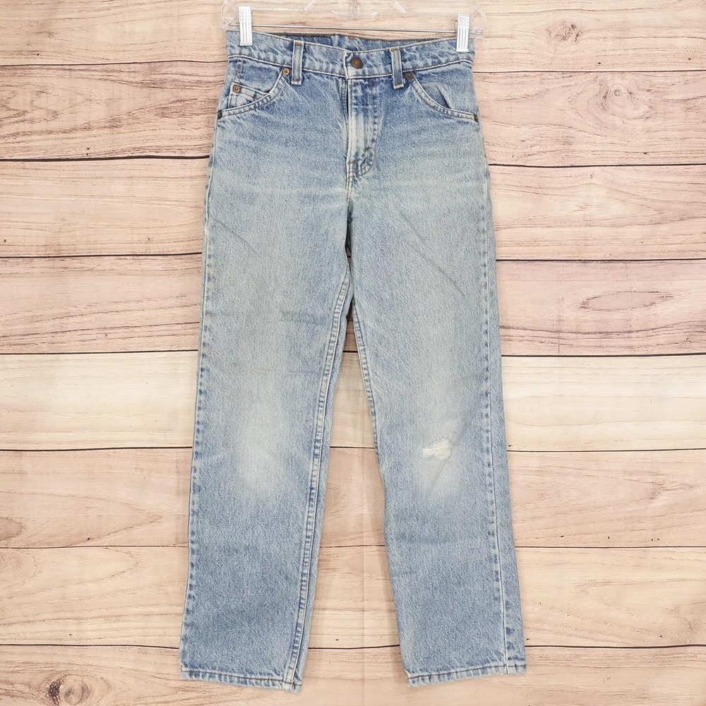 Vintage Levis 510 Regular Jeans Boys 25x25 Blue Denim Made USA Orange Tab
